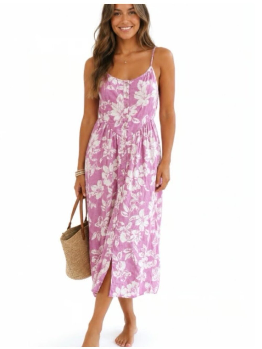 Free People Dress Womens XS The Perfect Sundress Pink Floral Print Linen Maxi